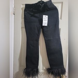 High Rise Detachable Feathered Slim Jeans